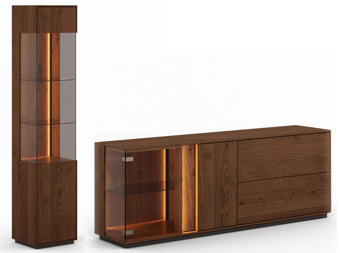 Feldmann-Wohnen Wohnwand Collodi, (mit Türen, mit Einlegeböden, mit Klapptüren, 2-St., Massivholz, geölte Oberfläche), 2-teilig Wildeiche Tabak Sideboard 165cm Türanschlag rechts