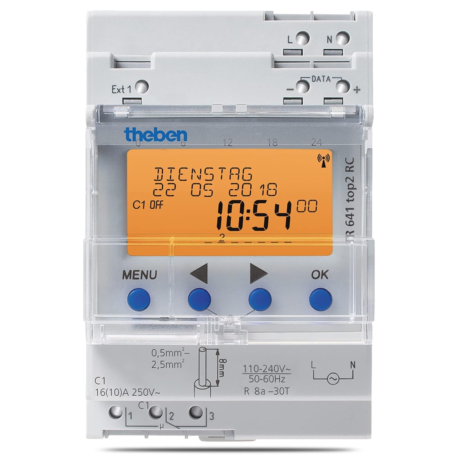theben Zeitschaltuhr TR 641 top2 6410100, Handbetrieben, Wochenprogramm, Astroprogramm, digital, 1 Kanal-Zeitschaltuhr