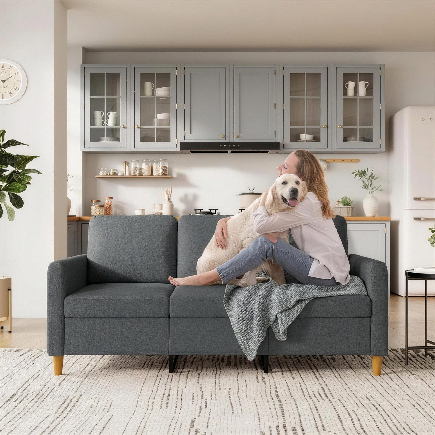 ANYSUN Loungesofa 3-Sitzer Dreisitzer-Gewebe Mit abnehmbarem Kissen Wohnzimmer, 1 Teile, Der Metallrahmen verbessert die Stabilität. 198 x 77 x 80 (B x T x H)