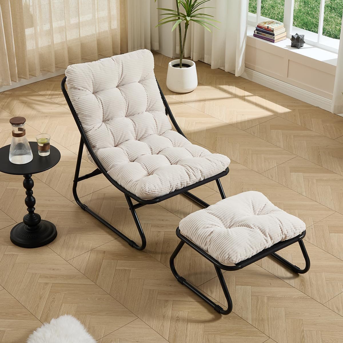 ANYSUN Loungesessel Ohrensessel Loungestuhl mit Fußstütze,Lazy Chair mit Ottoman, (Relaxsessel ohne Armlehnen,Liegenstuhl Lesesessel für Wohnzimmer Cord, Relaxsessel mit Hocker), drinnen & draußen für Terrasse, Balkon, Wohnzimmer, Schlafzimmer