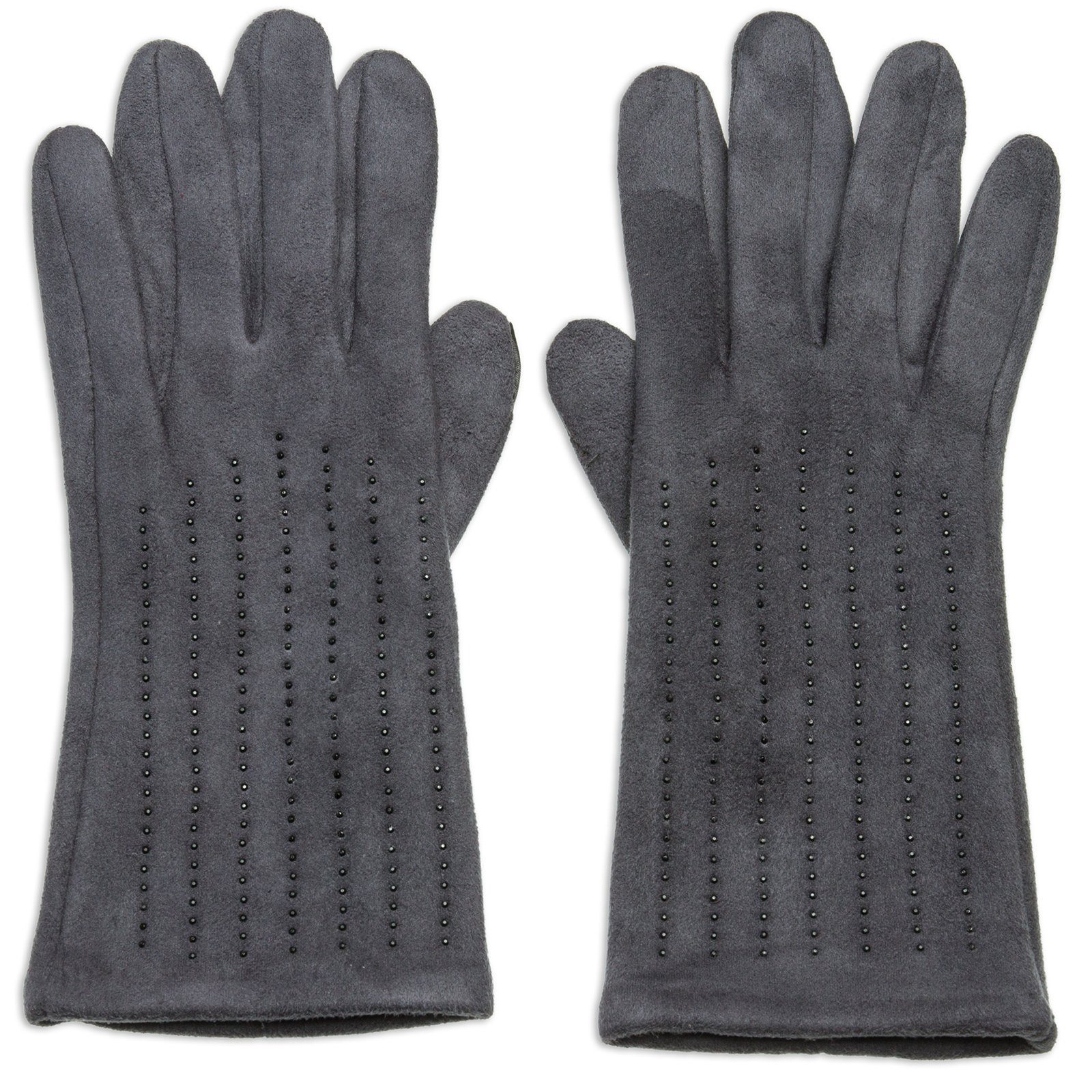 Caspar Strickhandschuhe GLV011 klassisch elegante Damen Handschuhe mit Strass Dekor und Touchscreen Funktion grau