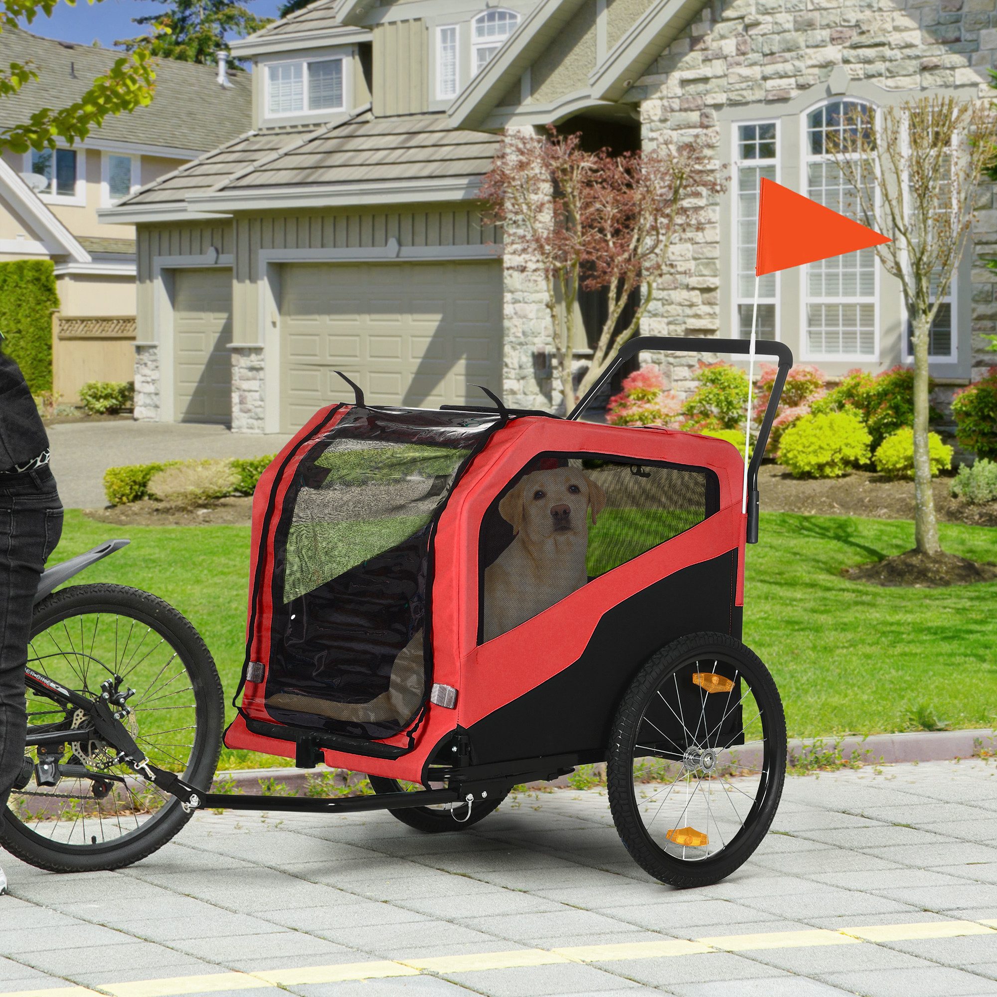 PawHut Fahrradhundeanhänger 2-in-1 Hundeanhänger, Hundewagen mit Reflektoren, max. 30 kg, Hundewagen mit Reflektoren