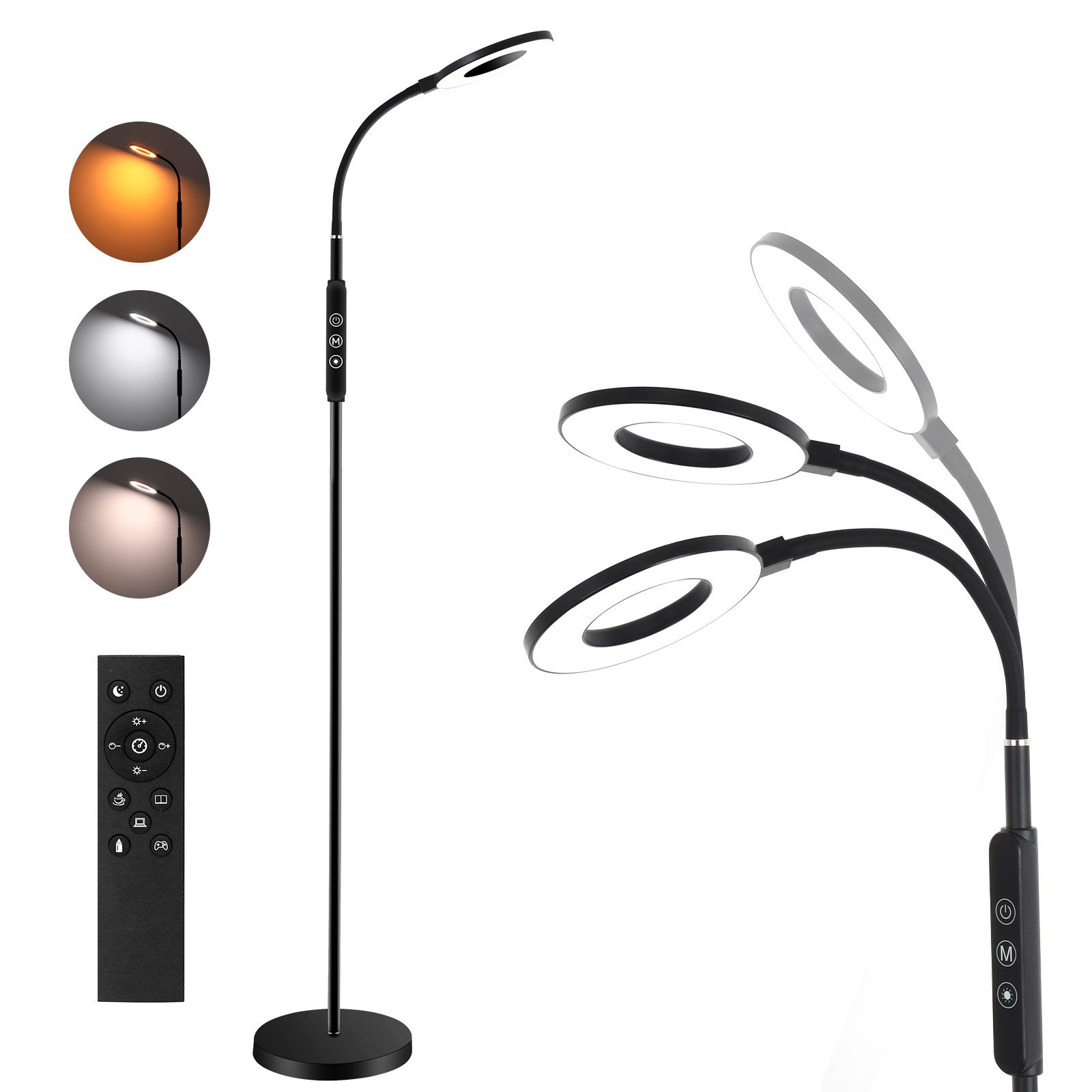 LED Stehlampe Stehleuchte mit Fernbedienung Dimmbar 12W Leselampe Wohnzimmer