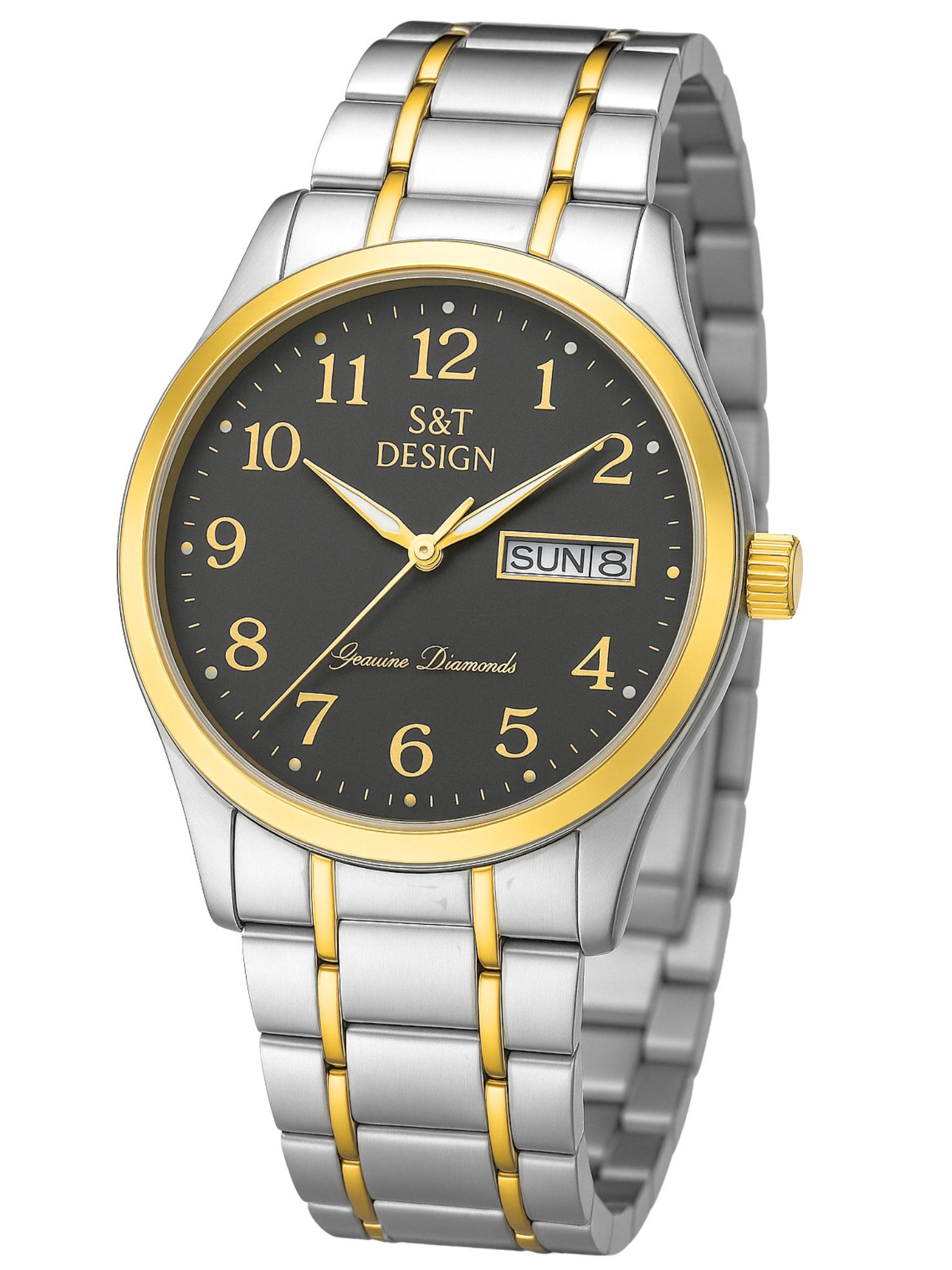 S&T Design Quarzuhr Herren Uhr Edelstahl Armbanduhr Herrenuhr, (Geschenkebox (Etui), inkl. Armbandkürzer & Etui), Männer Uhr 3Bar Wasserdicht Datum Große Ziffern Zahlen Analog