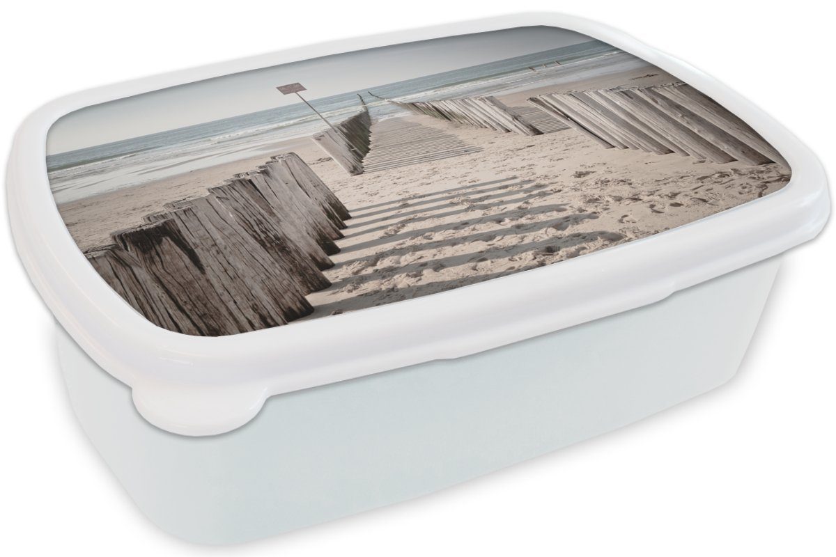 MuchoWow Lunchbox Strand Schatten, für für weiß Kinder Brotdose, (2-tlg), Erwachsene, Kunststoff, und Jungs - - Brotbox und Zaun Mädchen