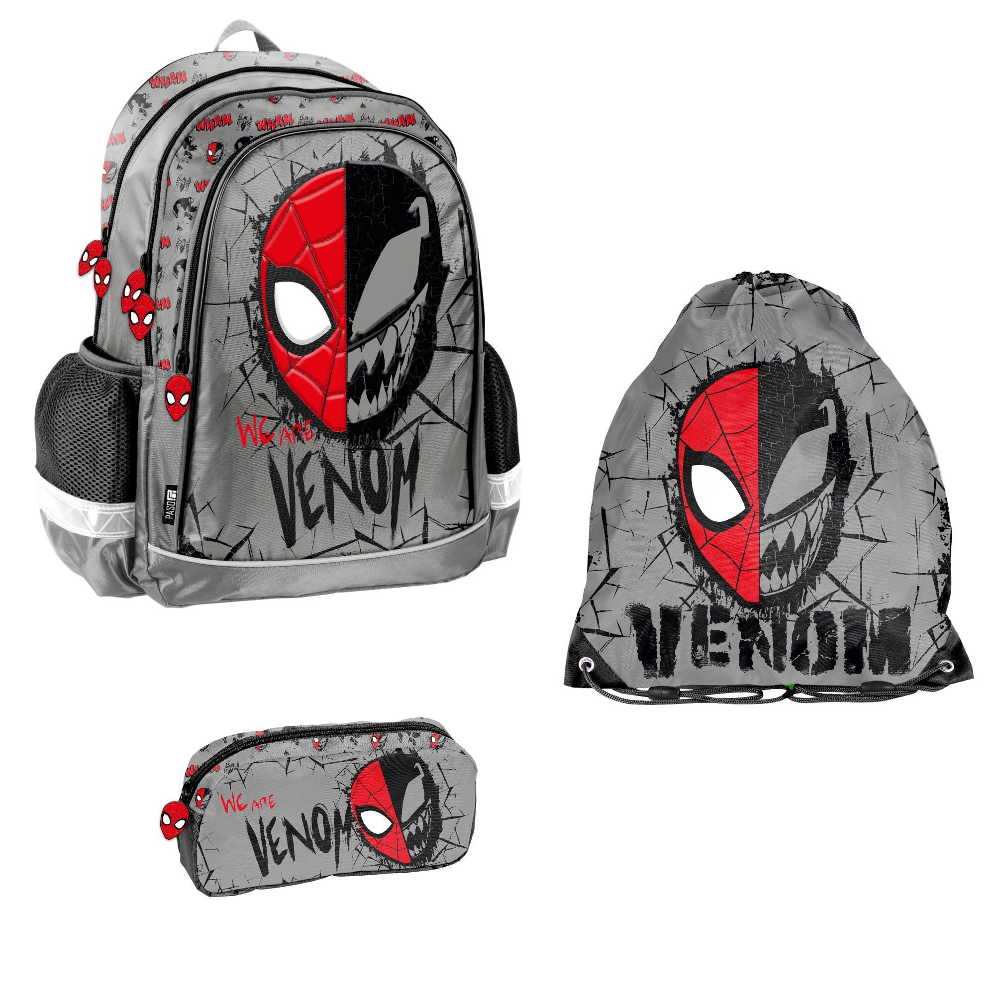 PASO Schulrucksack Set mit Turnbeutel & Federmappe - SPIDER-MAN VENOM (3-teilig)