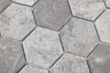 Mosani Mosaikfliesen Hexagonale Sechseck Mosaik Fliese Keramik Zementoptik dunkelgrau