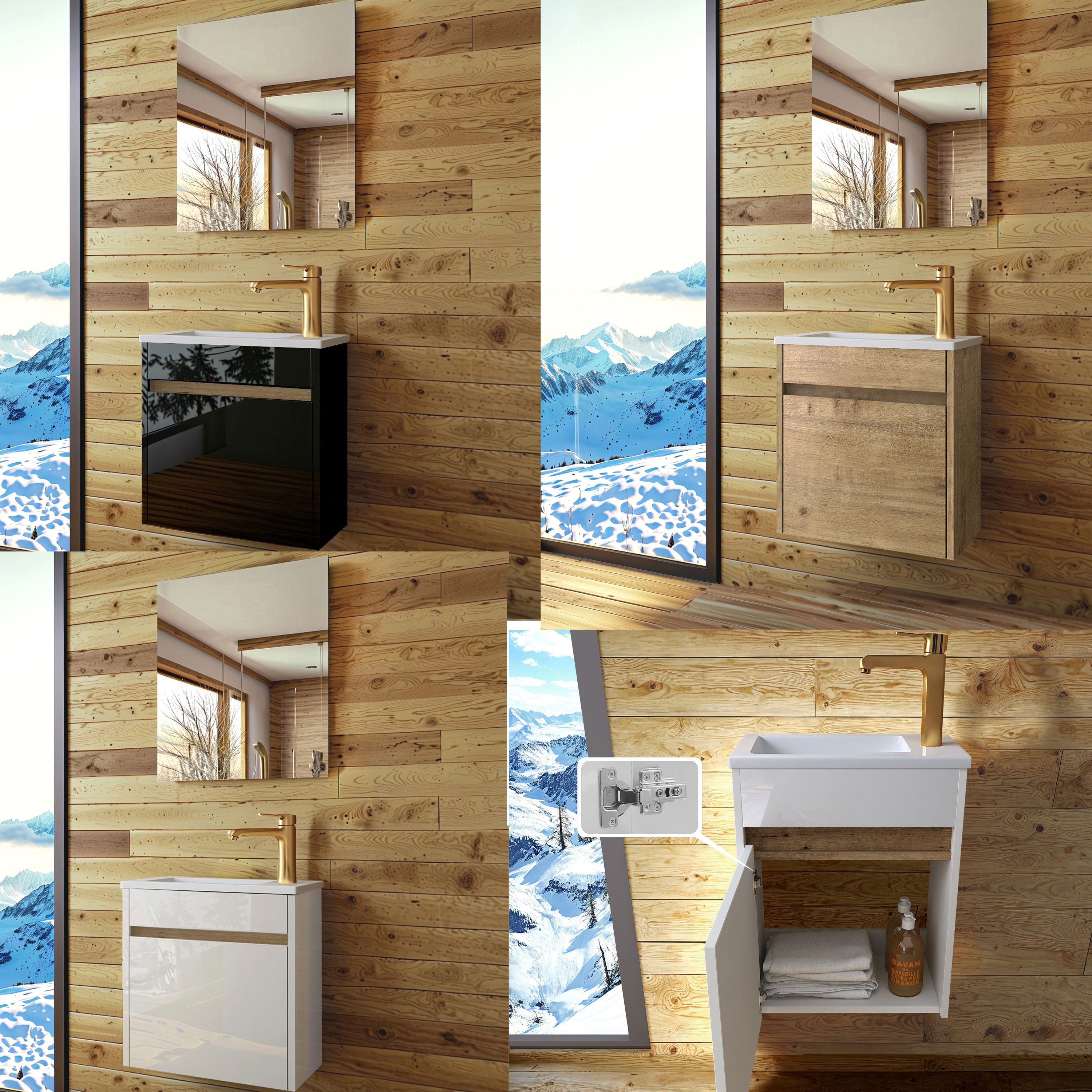 Homeline Badmöbel-Set Badmöbel set Schwarz weiß Hochglanz eiche, Badezimmer günstig online kaufen