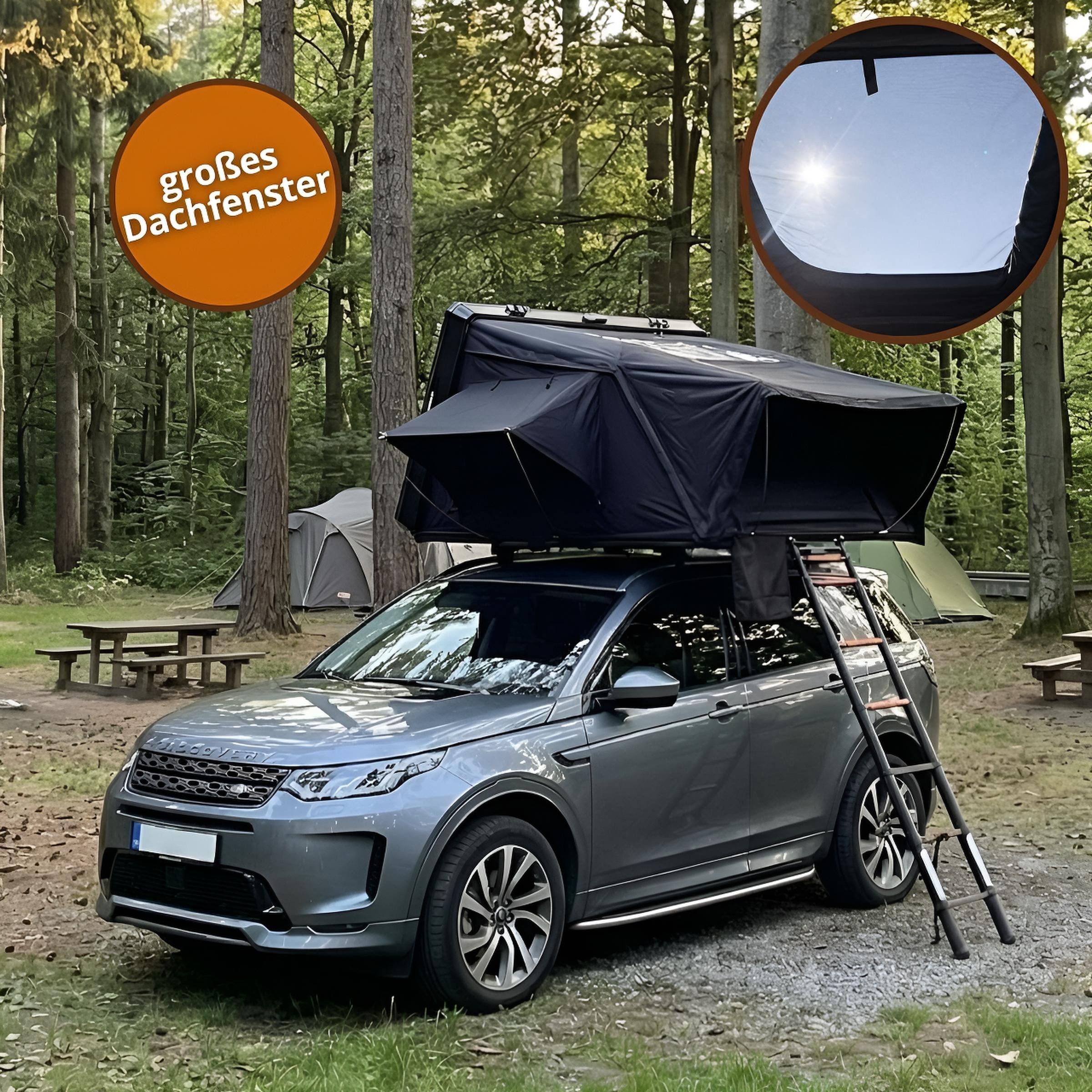 TZIpower Dachzelt Dachzelt Autodachzelt Aluminium Case 2 Größen 5 Personen Schwarz LED, Personen: 5