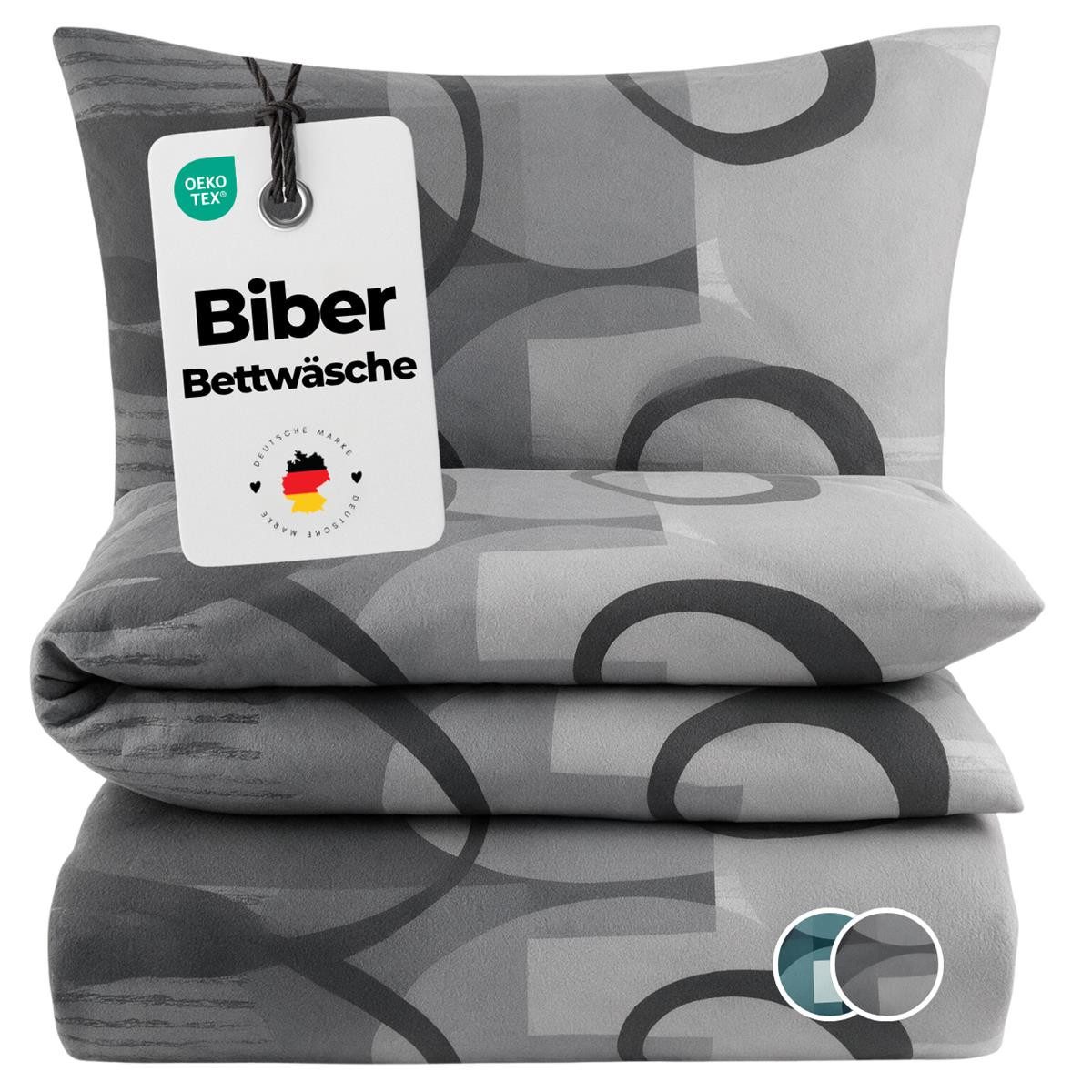 Carpe Sonno Bettwäsche Biber Warme Bettwäsche Winter Flanell Kreise Baumwolle 135 x 200, Biber, 2 teilig, Kuschelige Biberbettwäsche - Feinbiber - Reißverschluss - 135x200 cm
