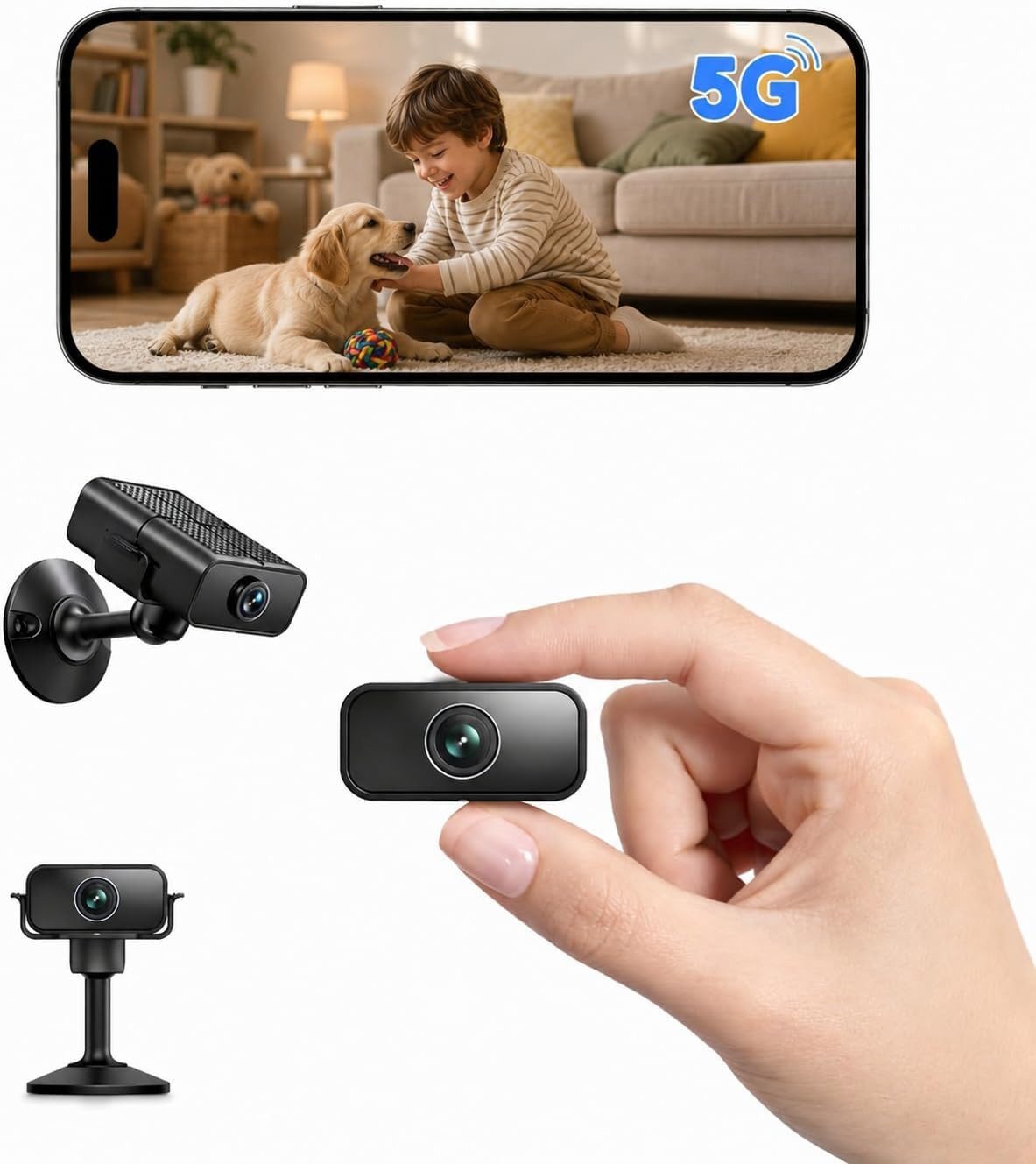 SpionProfi Überwachungskamera 4K Wifi Mini Kamera 2,4/5 Ghz Wlan Innenkamera mit Nachtsicht 150° (Innenbereich, 1-tlg., Wifi Wlan Live 4K Kamera mit Bewegungsmelder für Haus Büro uvm)