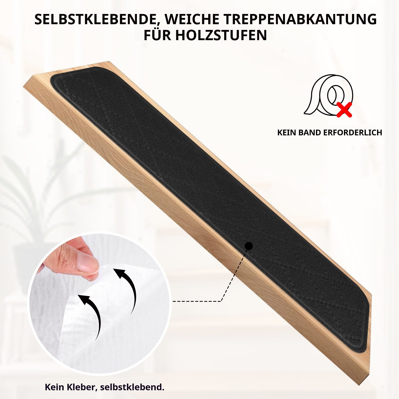 BlingBin Stufenmatte Treppenstufen Matten Stufenmatten Selbstklebend Innen 15 Stück, Rechteck, Höhe: 5 mm, Antirutsch Zuschneidbar Wiederverwendbar für Senioren Haustiere Kinder