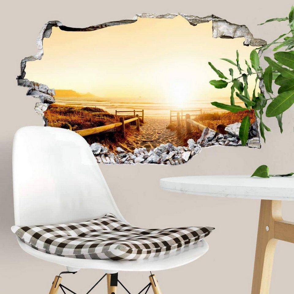 K&L Wall Art Wandtattoo 3D Wandtattoo Aufkleber Badezimmer Feng Shui  Sonnenuntergang am Strand, Mauerdurchbruch Wandbild selbstklebend