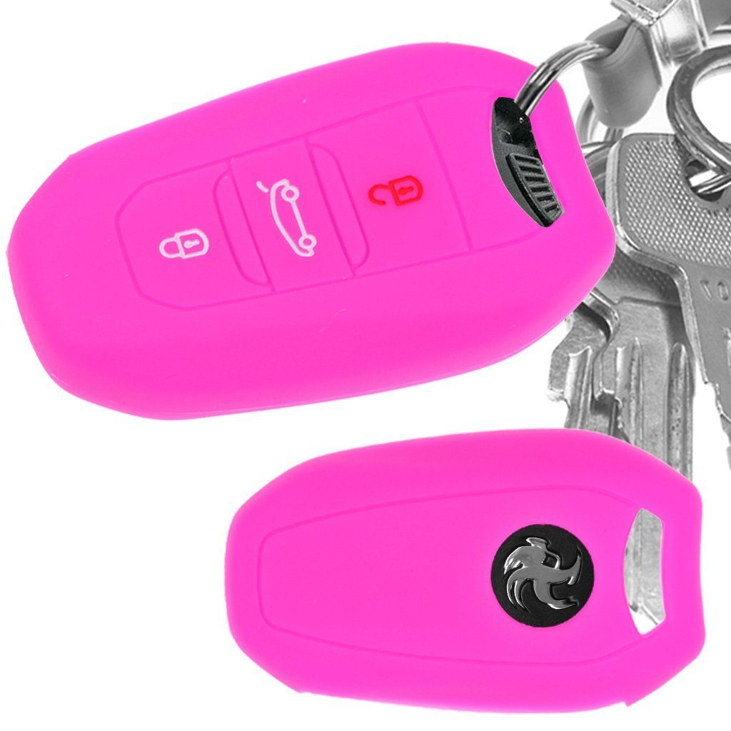 mt-key Schlüsseltasche Autoschlüssel Softcase Silikon Schutzhülle Pink, für Citroen C4 DS4 DS6 DS5 DS7 Peugeot 208 508 2008 4008 KEYLESS