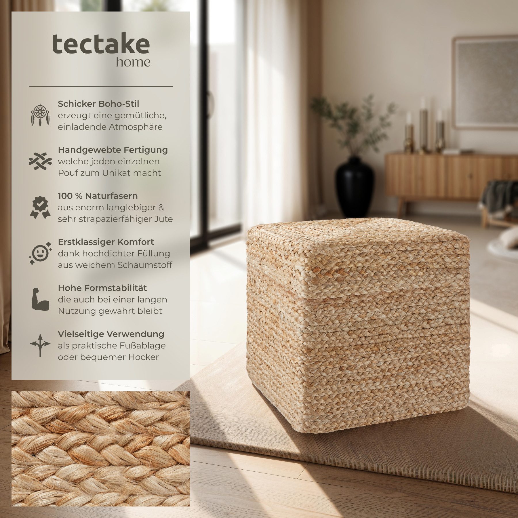 tectake Sitzsack Handgefertigter Pouf, Boho-Stil günstig online kaufen