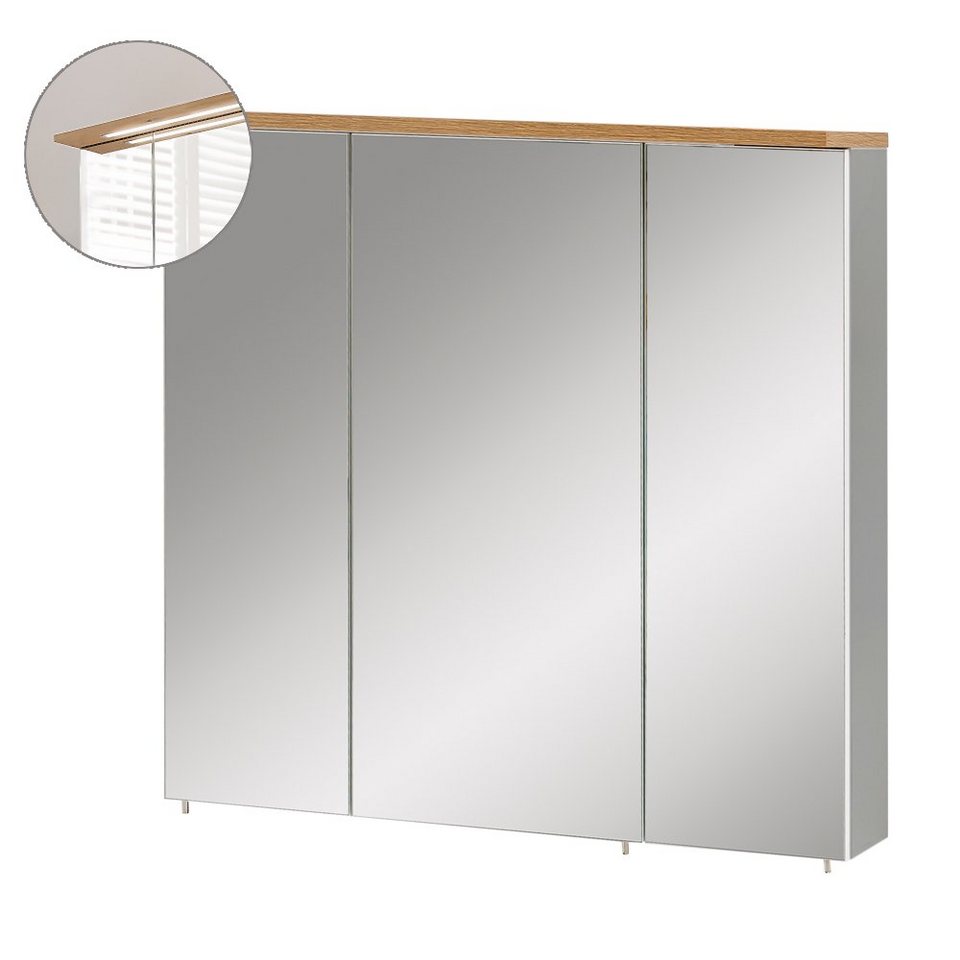 Lomadox Spiegelschrank PERM-80 grau mit Eiche Landhaus Nb. 70,5/72,3/15,8 cm