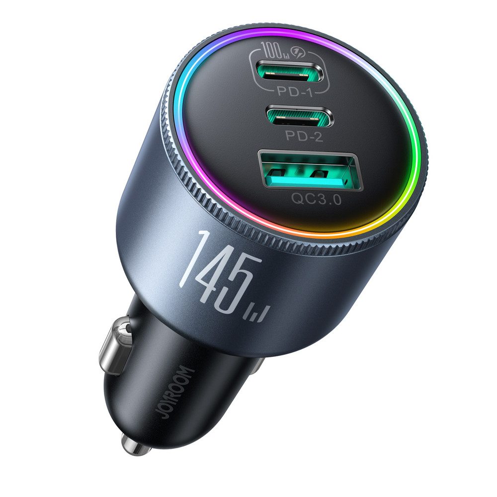 JOYROOM Schnellladegerät Kfz-Ladeadapter Ladekabel USB-Kabel, USB-C, USB-C, 145 W, 3 Anschlüsse, PD & QC, Leuchtring
