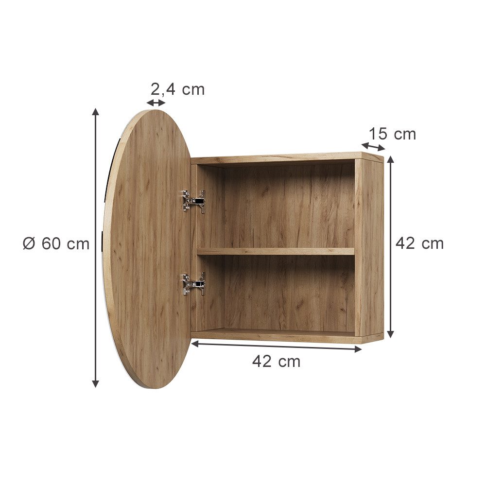 Vicco Badezimmerspiegelschrank Loki, Goldkraft Eiche, 60 x 60 cm mit 2 Fäch günstig online kaufen