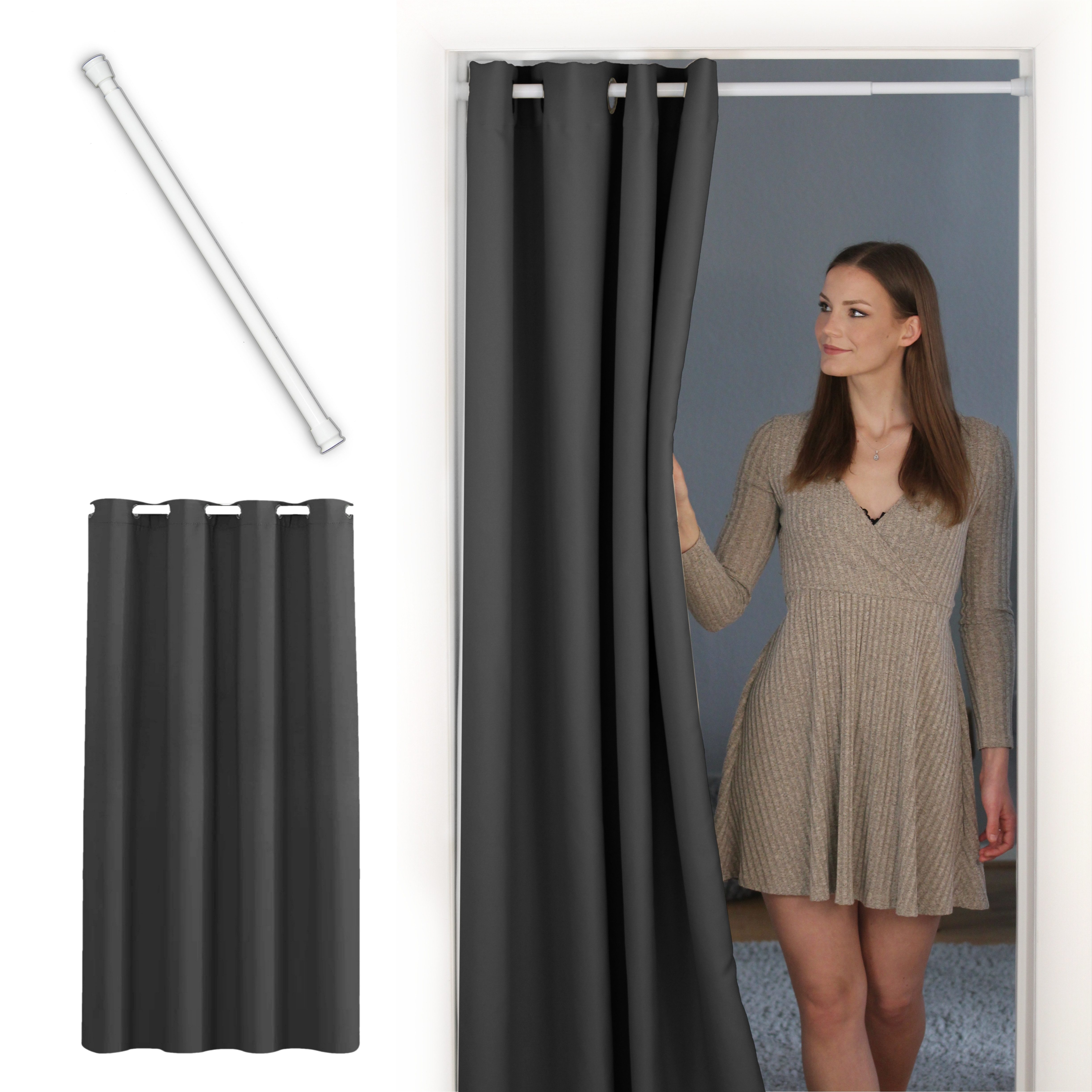 tinycurtains Türvorhang mit Stange weiß 55-90 cm ohne Bohren, Thermo Vorhan günstig online kaufen