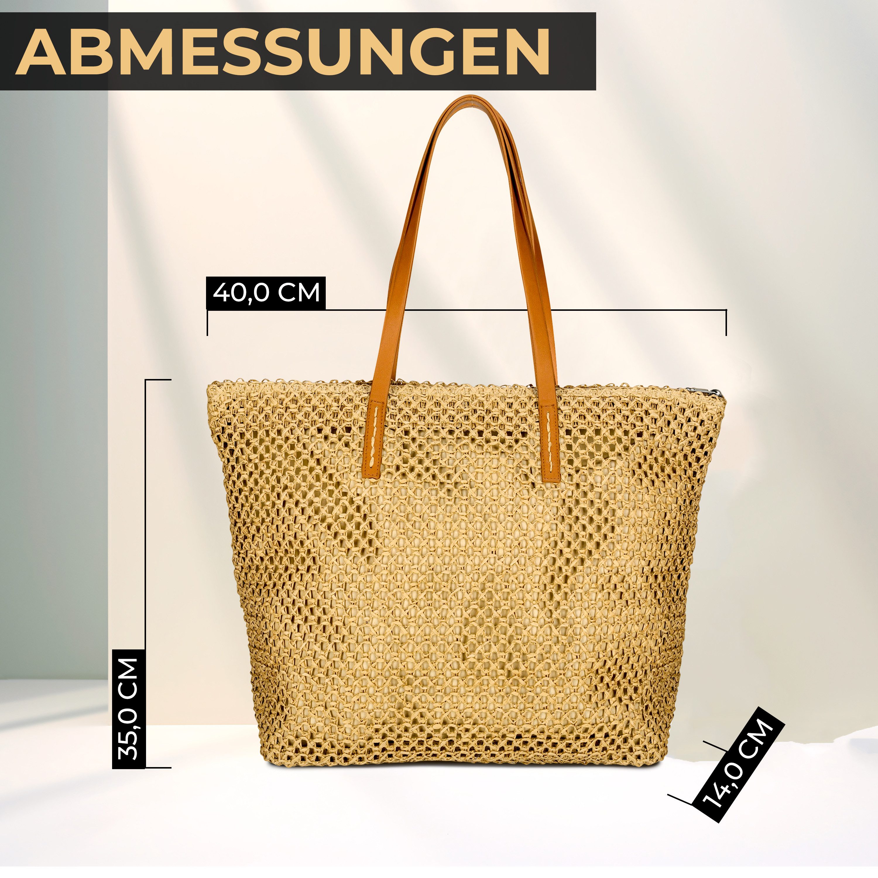 Enrico Benetti Strandtasche Badetasche mit Reißverschluss Damen Herren (Shopper, groß), in schöner Bastoptik