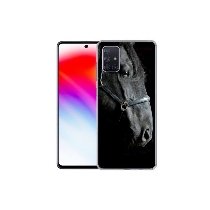 MuchoWow Handyhülle Pferd - Schwarz - Halfter Phone Case Handyhülle Samsung Galaxy A71 Silikon Schutzhülle