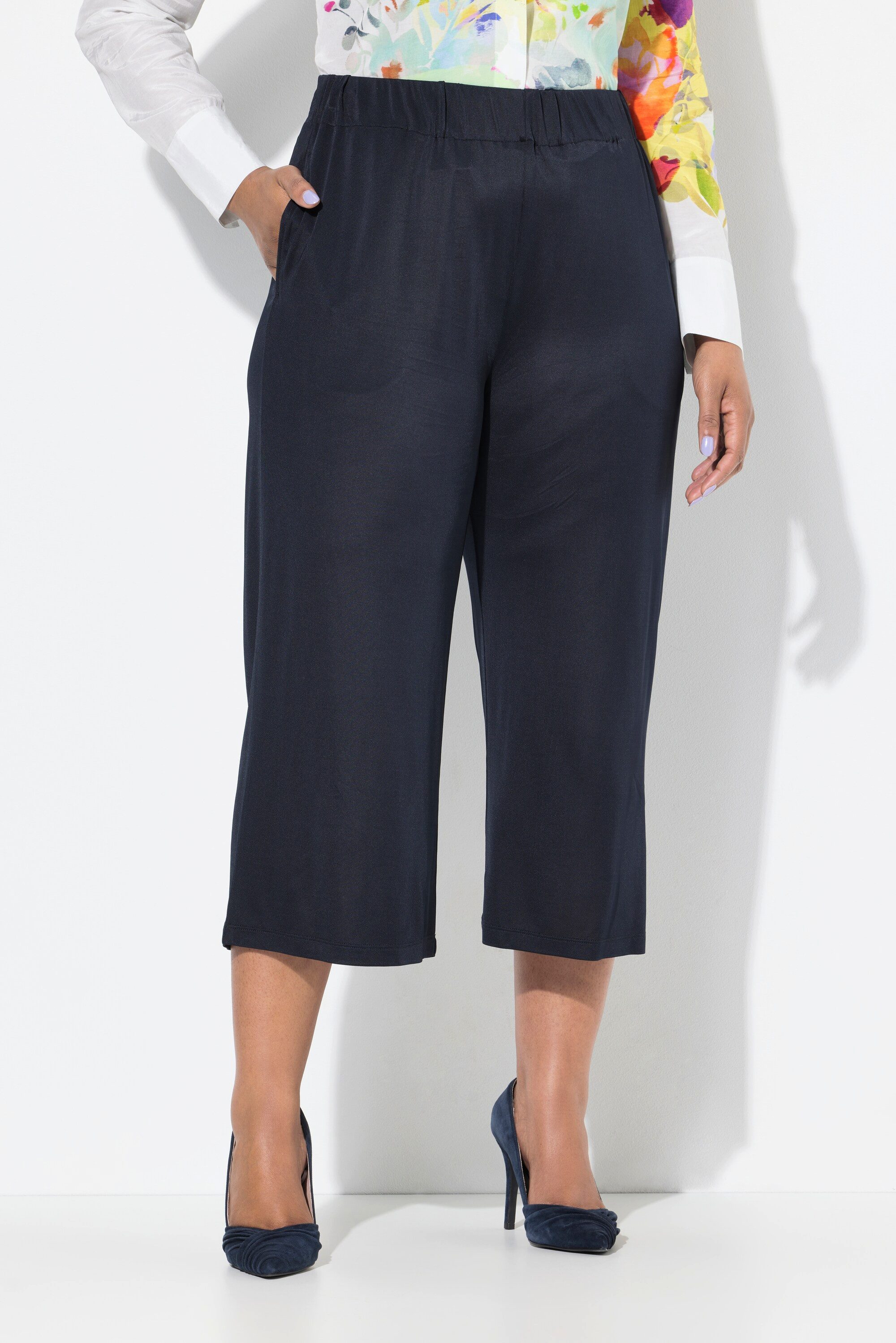 Ulla Popken Culotte Slinky-Culotte wadenlang weites Bein Elastikbund günstig online kaufen