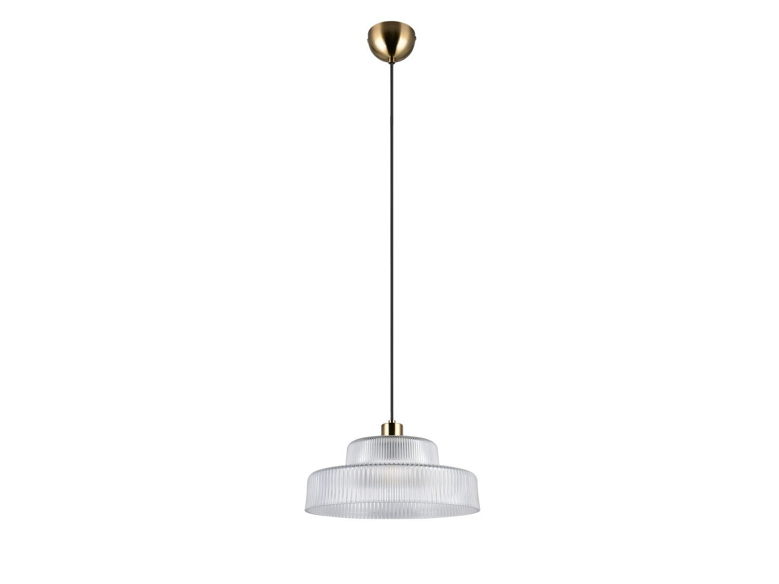 Reality Leuchten LED Pendelleuchte Rillenglas Lampenschirm Klar Ø 35cm, Leuchtmittel dimmbar, LED wechselbar, Warmweiß, Retro Hängelampe einflammig, 70er Style Decken-Lampe hängend