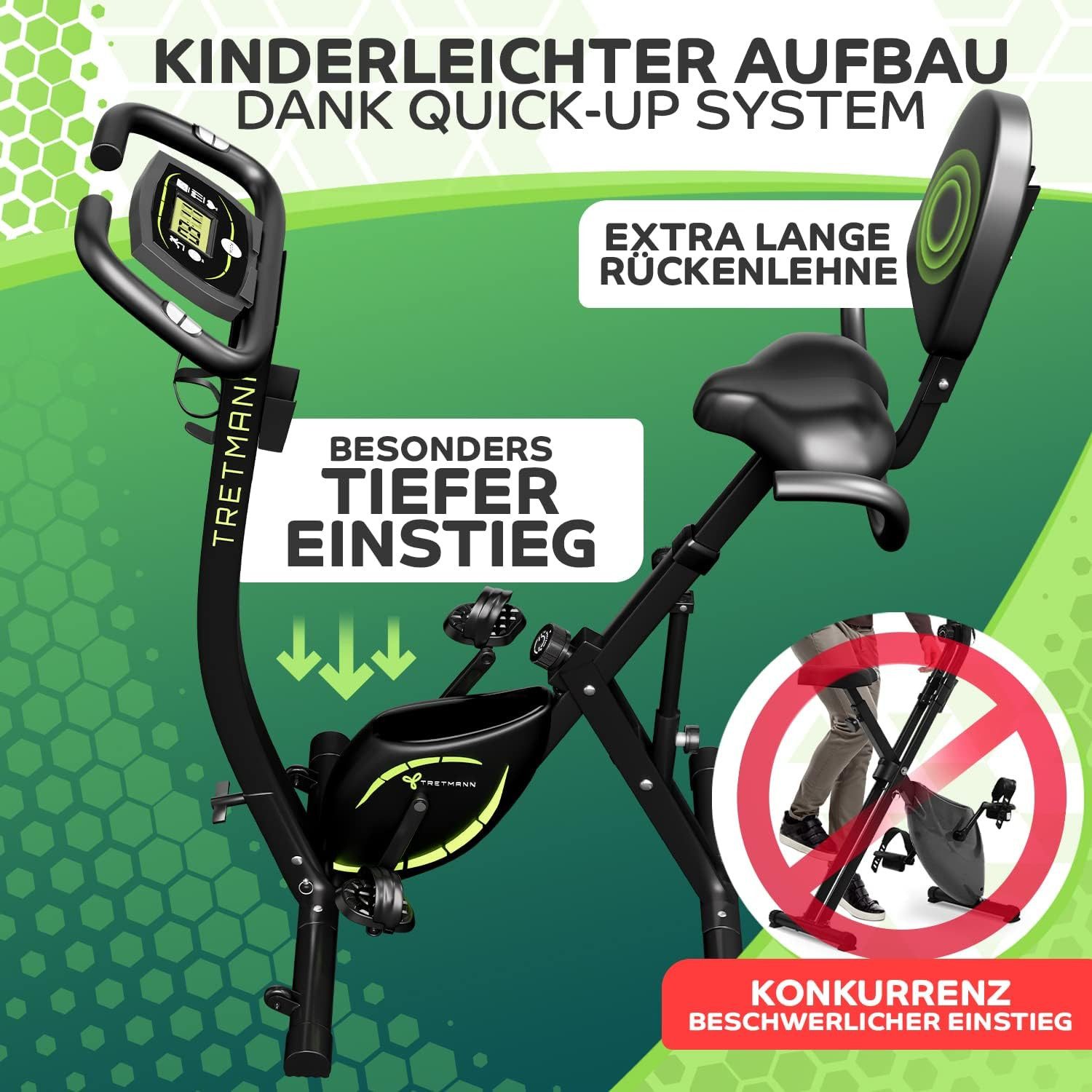 Tretmann Heimtrainer - 3in1 Heimtrainer Fahrrad klappbar -extra leise & komfortabel (1-tlg), DEKRA geprüft - mit tiefem Einstieg Hometrainer Fahrrad
