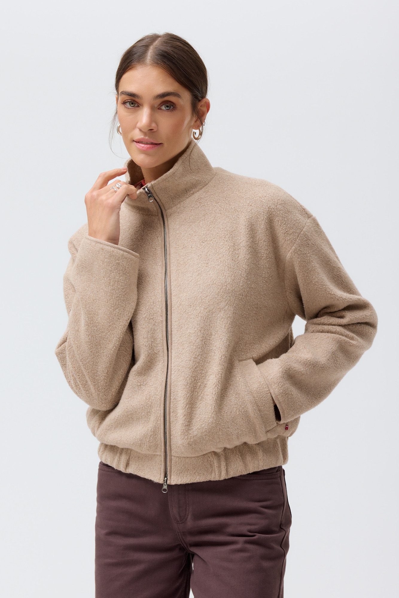 People Wear Organic Fleecejacke Beige Mélange GOTS zertifiziert