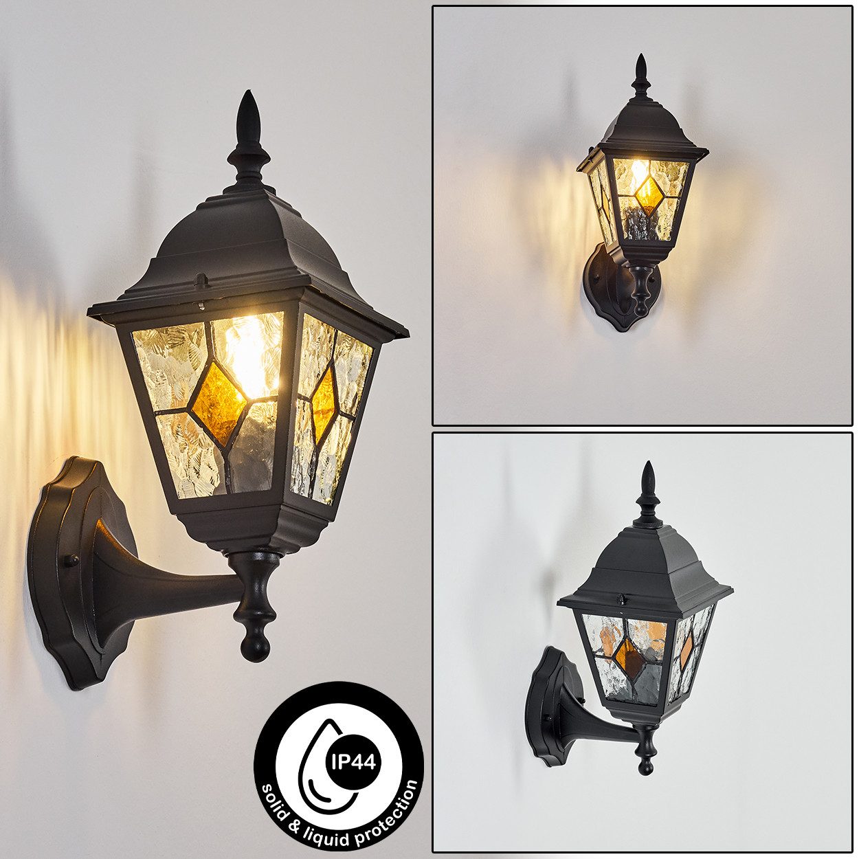 hofstein Außen-Wandleuchte Außenwandlampe aus Metall/Glas in Schwarz/Klar/Orange, Wandleuchte außen im Vintage/Antik/Landhaus-Design, E27, IP44