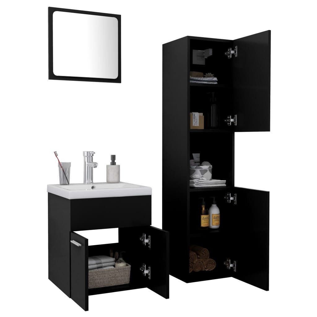 vidaXL Badezimmer-Set Badmöbel-Set Schwarz Holzwerkstoff, (1-St) günstig online kaufen