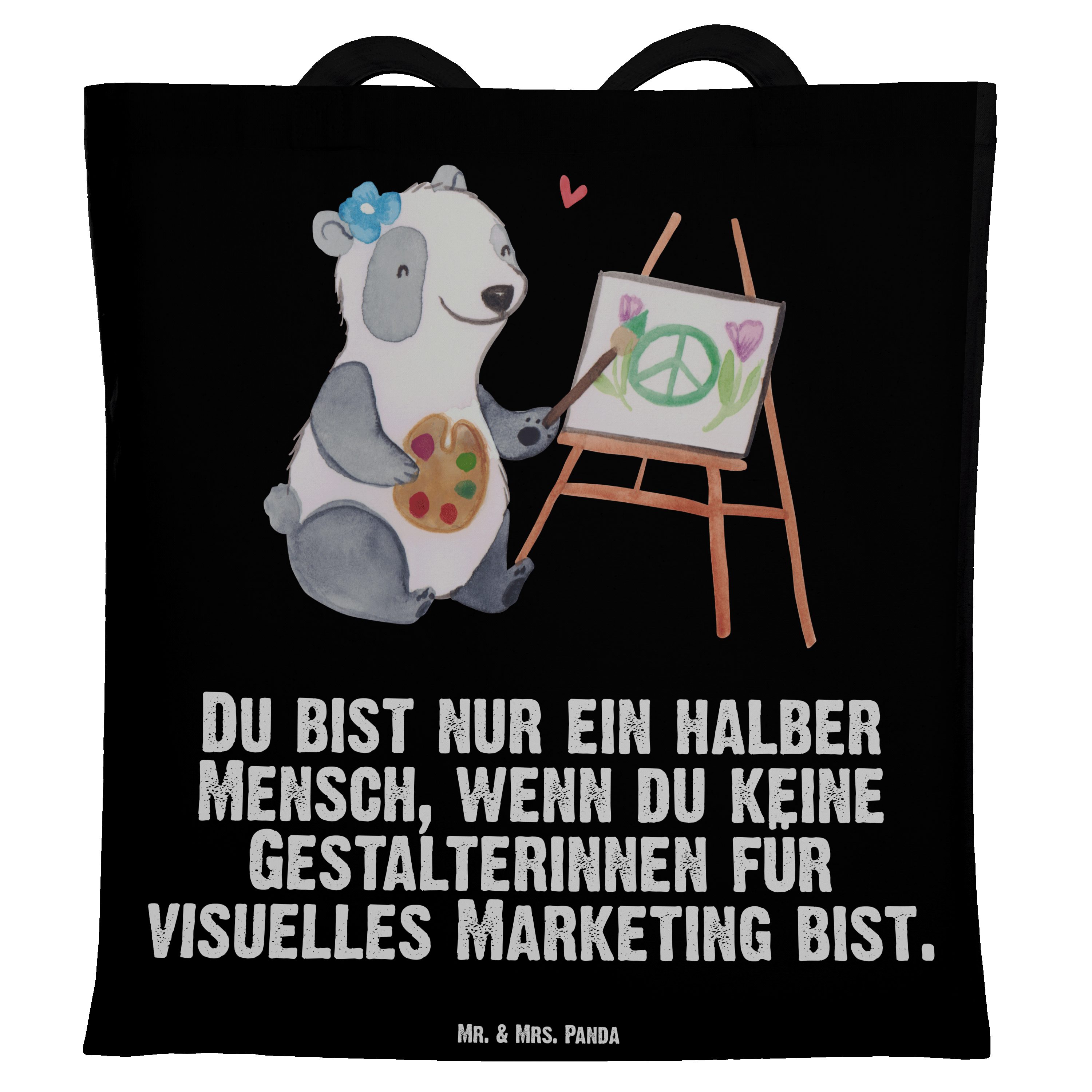 Mr. & Mrs. Panda Tragetasche Gestalterinnen für visuelles Marketing mit Herz - Schwarz - Geschenk, (1-tlg) | Canvas-Taschen