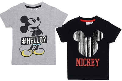 Disney Mickey Mouse T-Shirt 2x MICKEY MOUSE T-Shirt Jungen Doppelpack grau + schwarz Jungenshirt Kinder Größen 92 104 116 128 für 2 3 4 5 6 7 8 9 10 Jahre