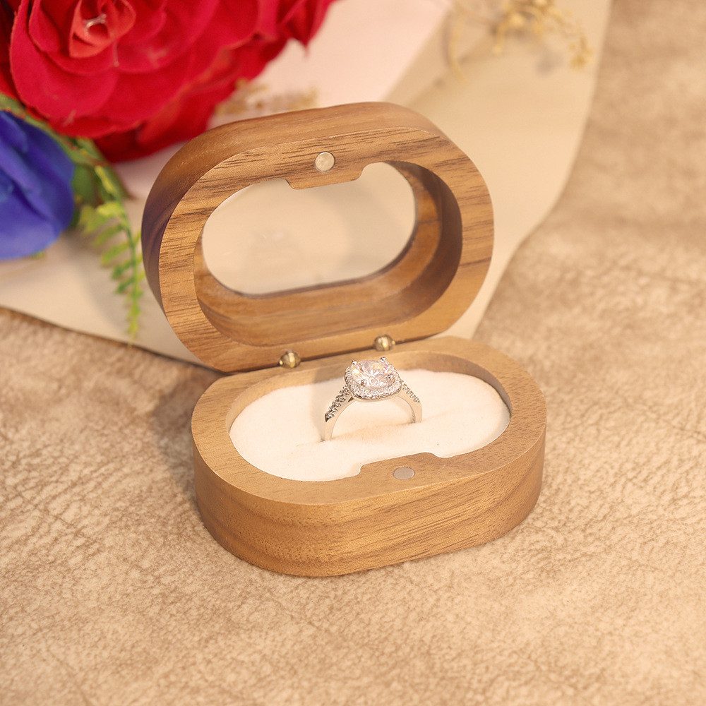 Jumpeak Schmuckkasten Schmuckkästchen Holz,Ringbox Verlobung,Geschenke für Frauen,Walnußholz (rund,elliptisch,quadratisch,portabel,klein,portabel, Schmuckaufbewahrung,Aufbewahrungsbox mit Deckel,Präsentationsbox), Schmuckkästchen,Ringbox Hochzeit 1-2 Ringe,schmuckkästchen klein