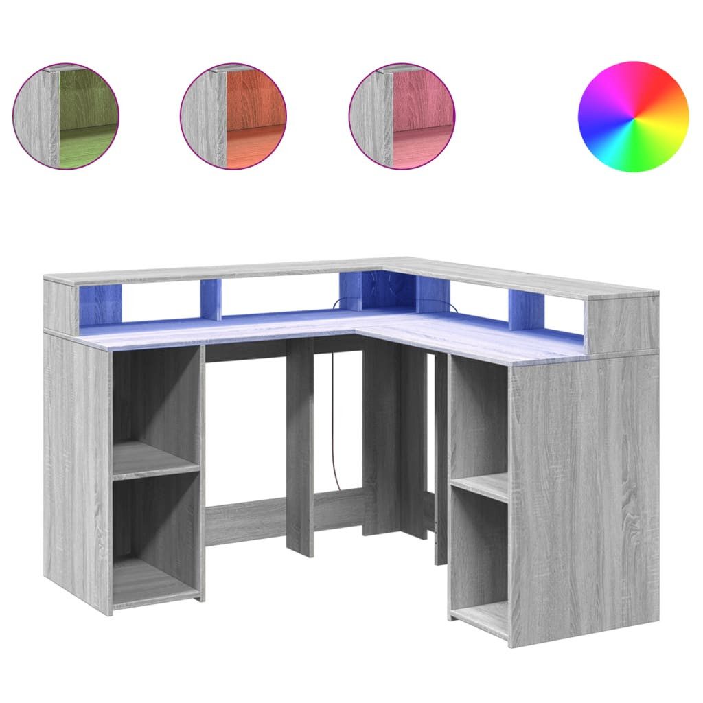 vidaXL Schreibtisch LED-Schreibtisch Grau Sonoma 130x130x91 günstig online kaufen
