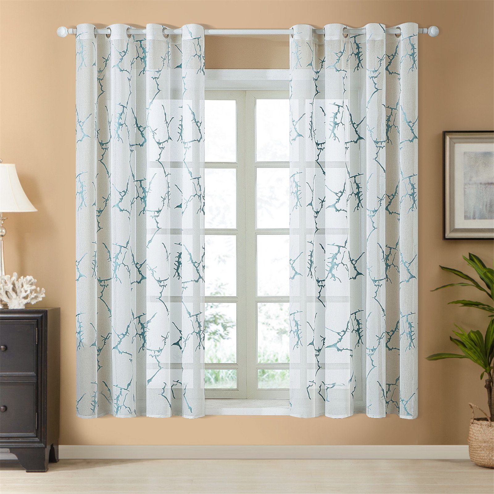 BYSURE Gardine (2 St), Ösen, halbtransparent, Voile Baumzweigen Bedruckt Vo günstig online kaufen