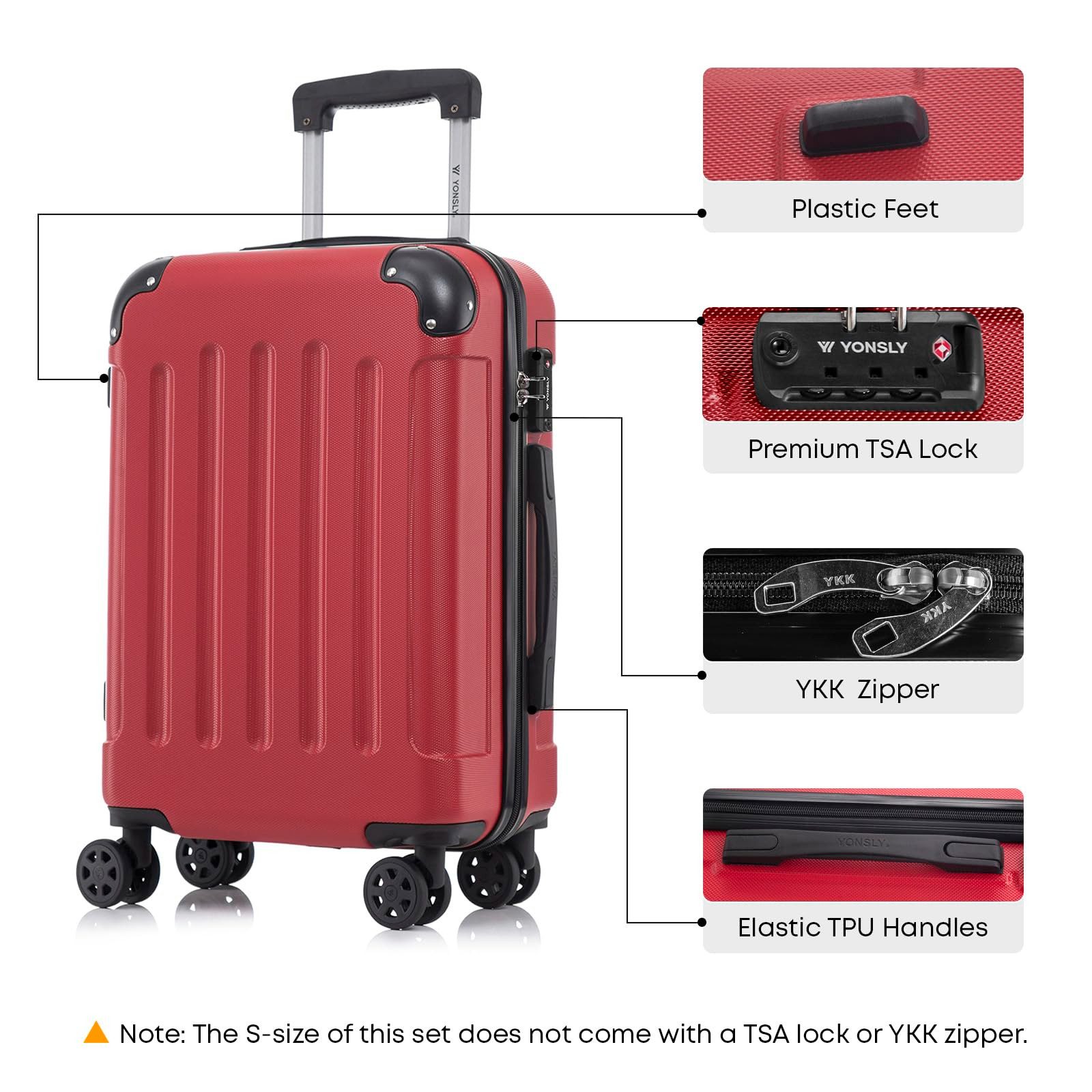 YONSLY Koffer Premium Reisekoffer Hartschalen-Koffer Trolley Kabinenkoffer S-M-L-XL, 4 Rollen, 360°-Doppelrollen, TSA-/Zahlenschloss, YKK-/Standardreißverschluss