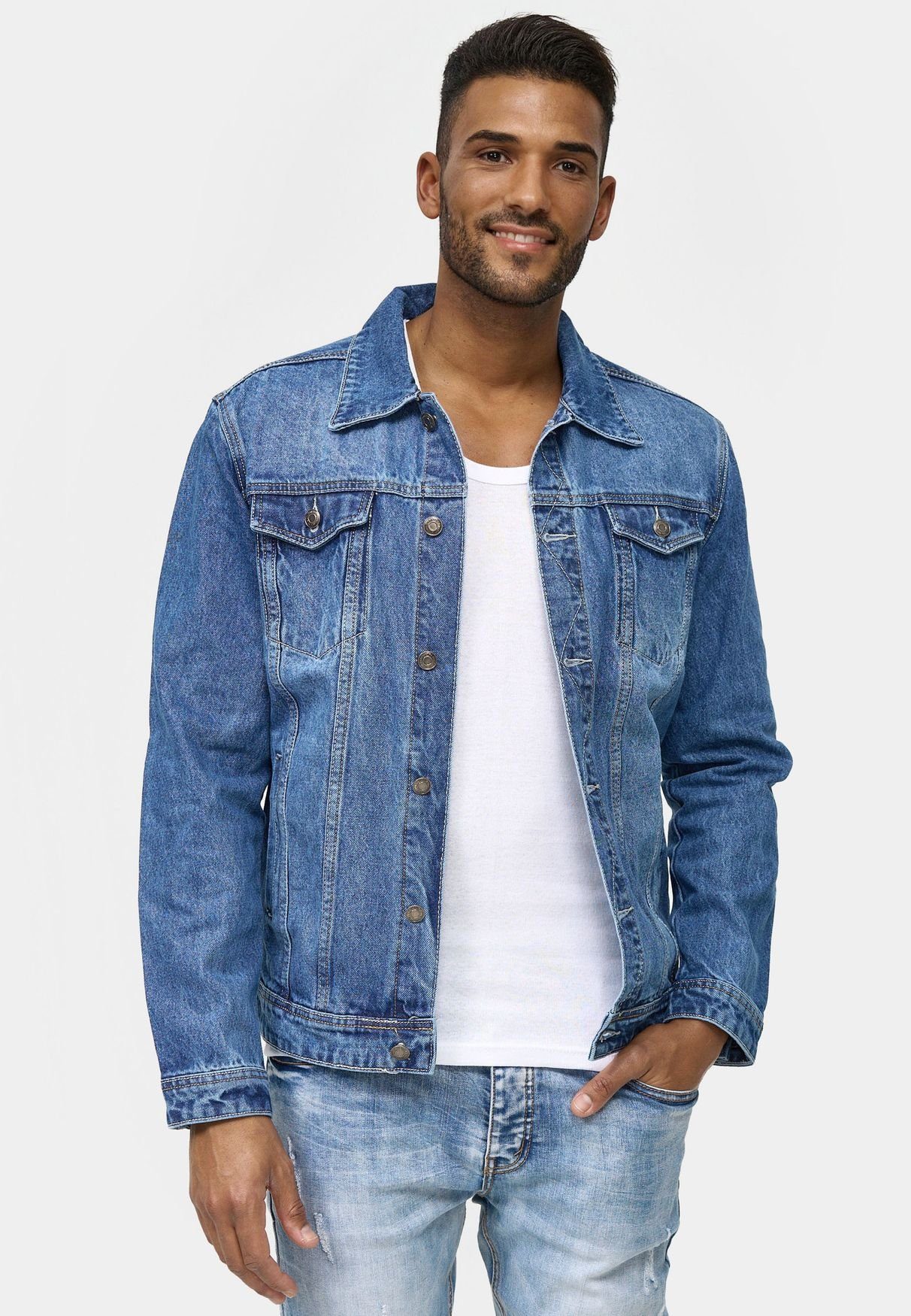 LEO GUTTI Jeansjacke »4044« (lang, 1-St., Knöpfe) Denim Jeans Jacke Basic  Biker Streetwear Blouson Vintage Übergangsjacke online kaufen | OTTO