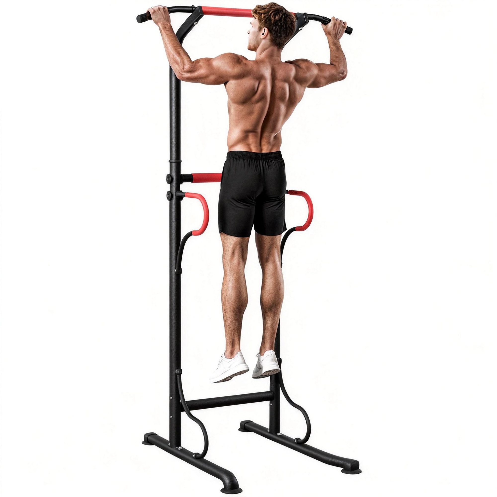 HOMCOM Kraftstation mit Klimmzugstange, Saugnäpfe, 0 Gewichtsblöcke (höhenverstellbar Power Tower, 1-tlg., Multifunktional Dip Station), Trainingsgerät für Zuhause Home Gym Krafttraining