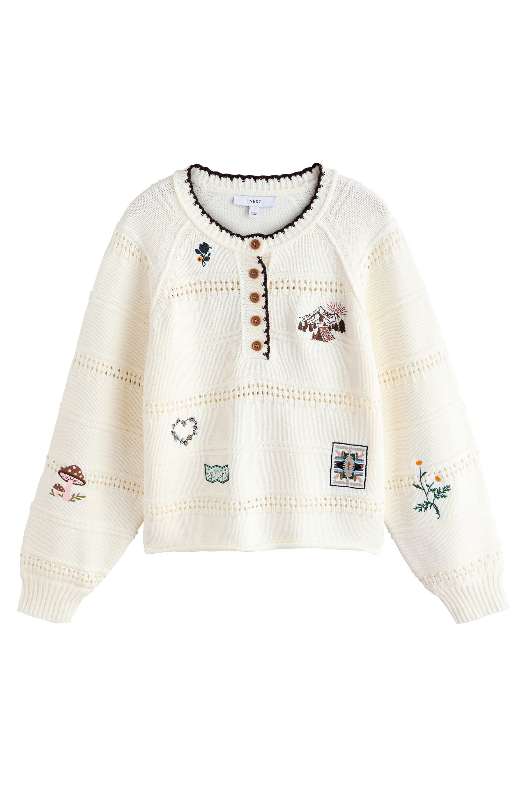 Next Strickpullover Strickpullover mit Stickerei und Baumwollanteil (1-tlg) günstig online kaufen