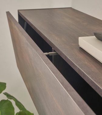 Furn.Design Wohnwand Piano, (Set in matt grau mit Thermo Eiche, 4-St., 380 x 200 cm), Push-to-Open und Soft-Close