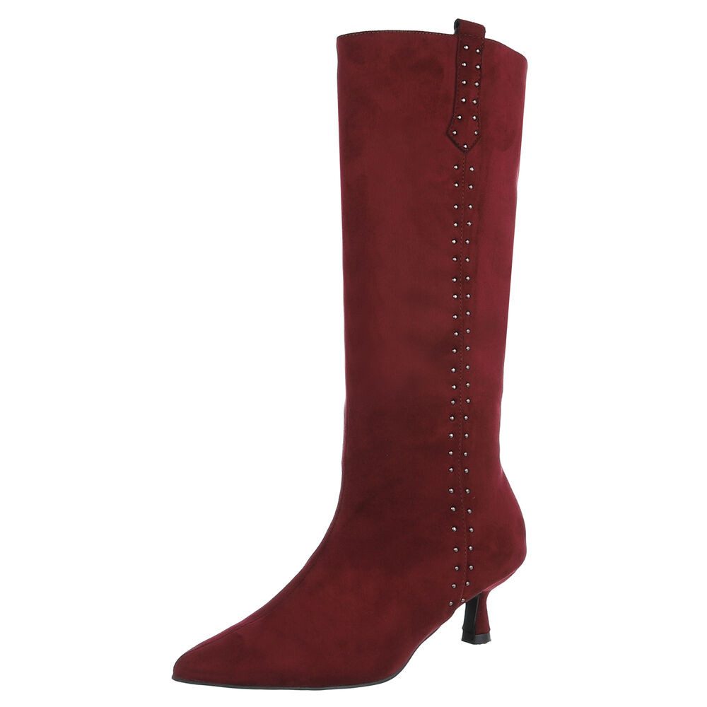 Ital-Design Elegante Damen-Stiefel mit Stiletto und Details Stiefel (90503061) Pfennig-/Stilettoabsatz Stiefel in Weinrot