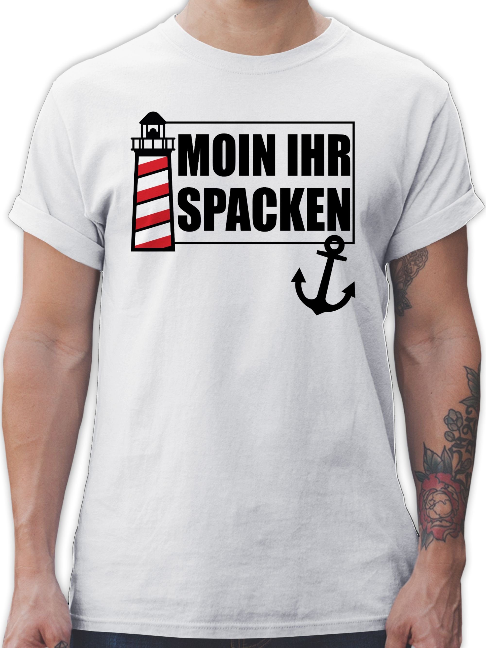 Shirtracer T-Shirt Moin ihr Spacken Leuchtturm Sprüche Statement 03 Weiß