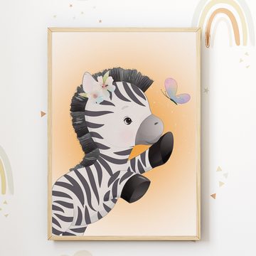 Tigerlino Poster Giraffe Affe Zebra Elefant Safari 4er Set Kinderzimmer Wandbilder