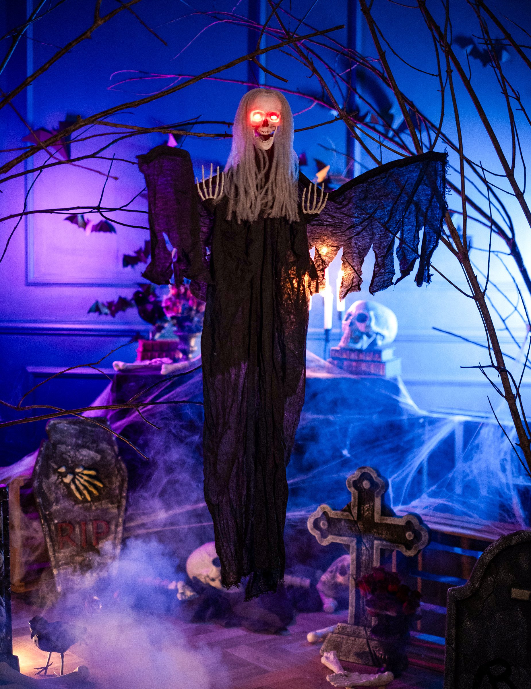 Kostüm Gruseliger Skelettgeist mit Leuchtaugen Halloween-Hängedeko