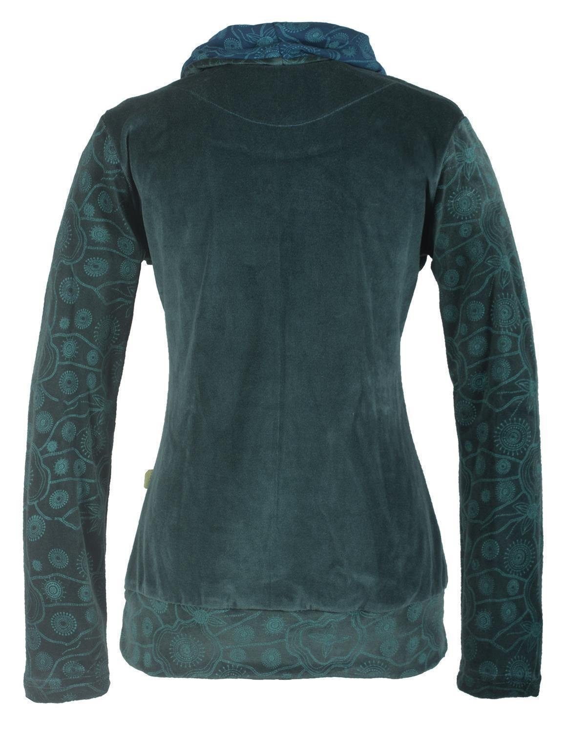 Vishes Sweater Rollkragen Samtpullover Sweater aus Baumwolle bedruckt Hippi günstig online kaufen