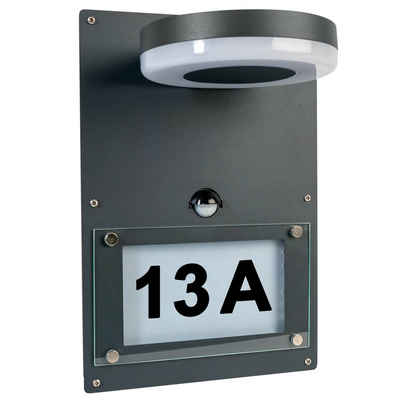 Grafner Wandleuchte Edelstahl-Wandlampe mit Hausnummer WL10962 Anthrazit, LED fest integriert, LED, Wandleuchte