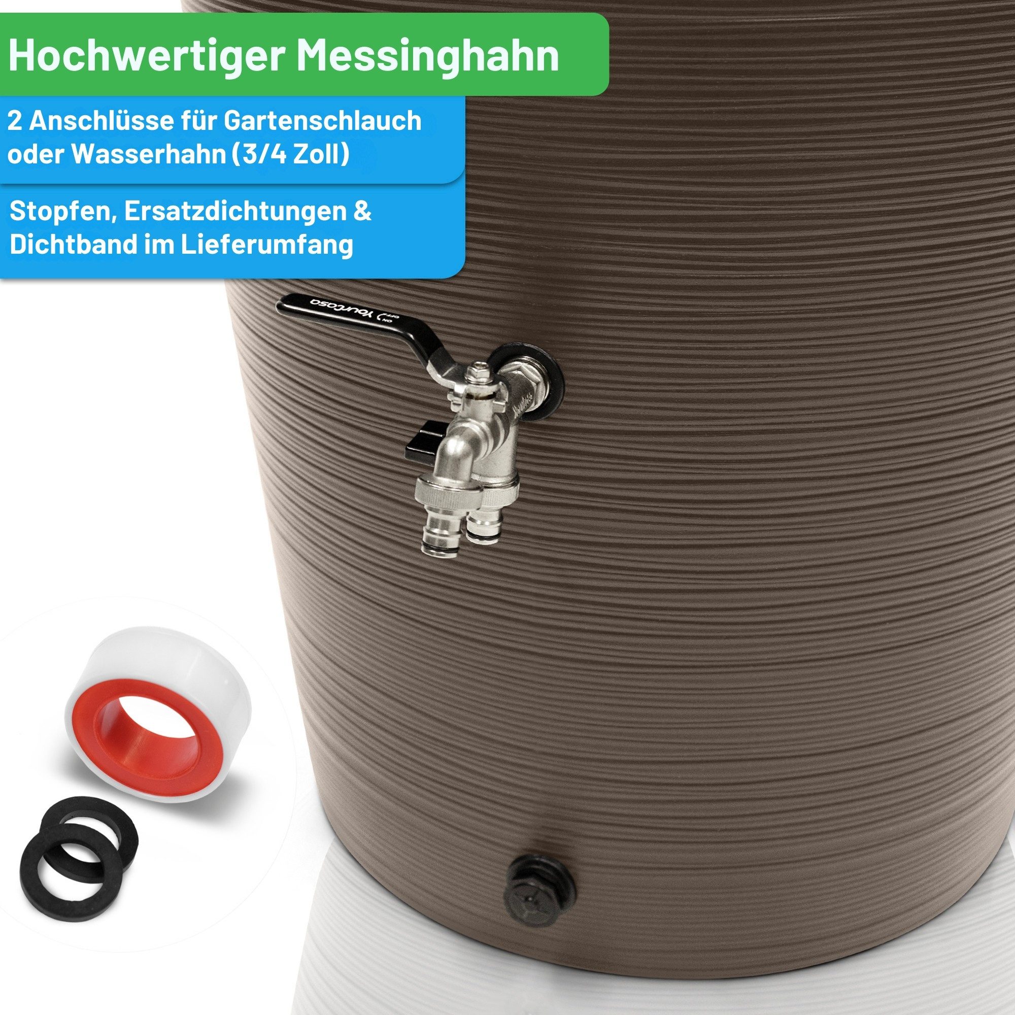 YourCasa Regentonne 240 Liter [Aquasplash] Messing Wasserhahn & Deckel Regenfass – Bild 3 von 5