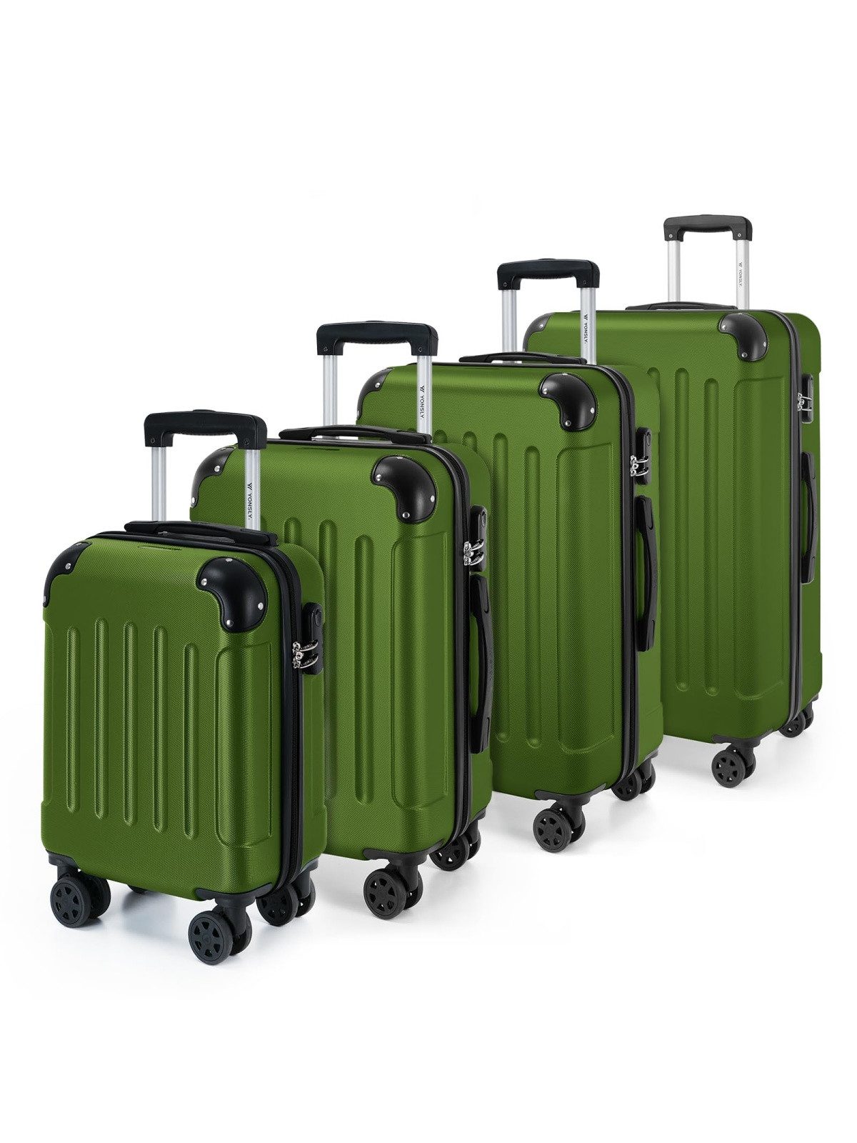 YONSLY Kofferset Reisekoffer Trolley Rollkoffer Hartschalenkoffer in S-M-L-XL, 4 Rollen, (Spar-Set, 4 tlg., inkl. Größen S, M, L und XL), mit 360° Lenkrollen, Zahlenschloss und mehrstufigem Teleskopgriff