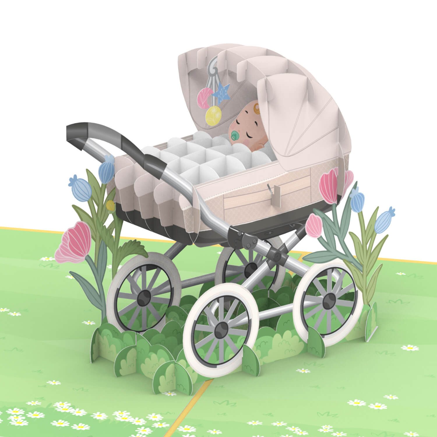 papercrush Geburtskarte Kinderwagen mit Baby, Pop-Up Karte zur Geburt von Mädchen oder Jungen, Handgemacht